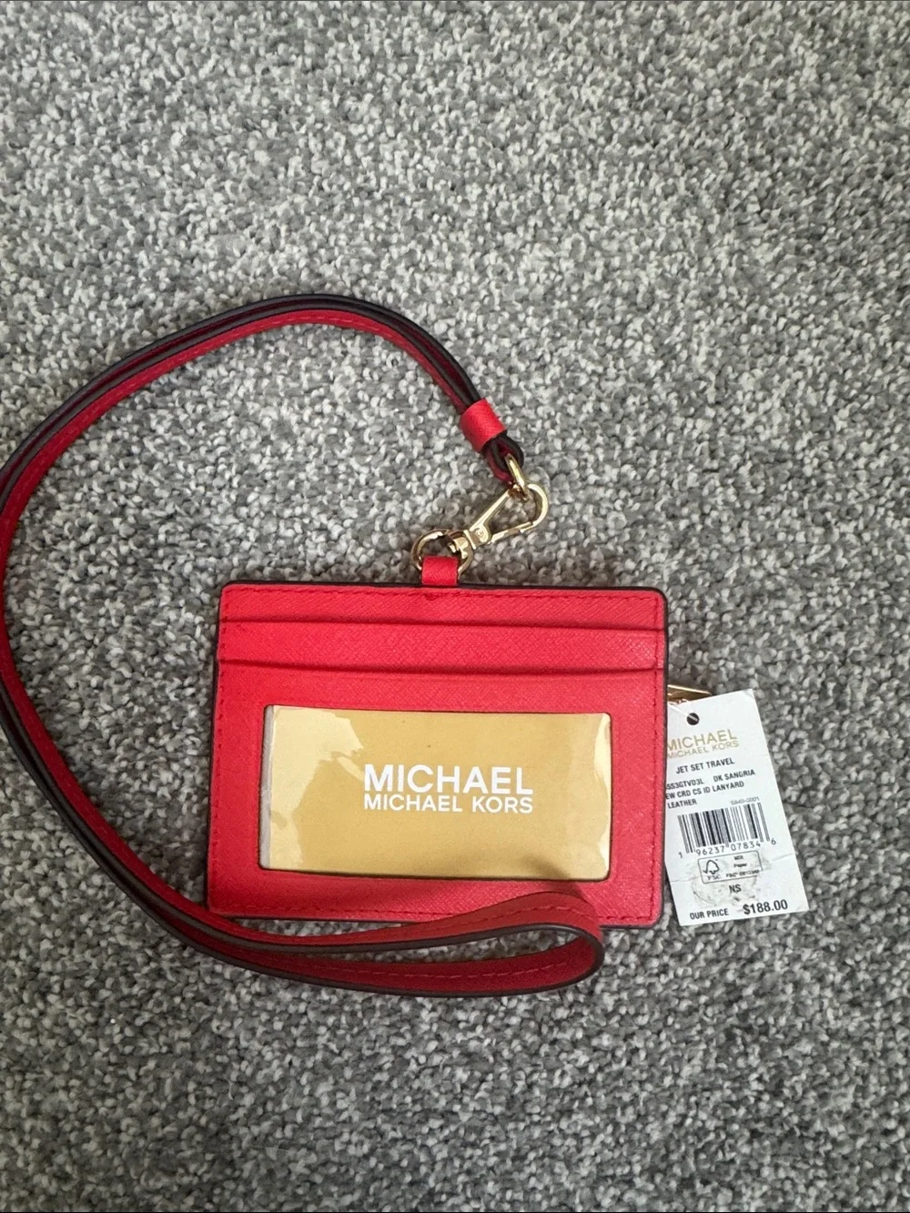 Michael Kors Red Leather Cardholder Lanyard with Gold Hardware